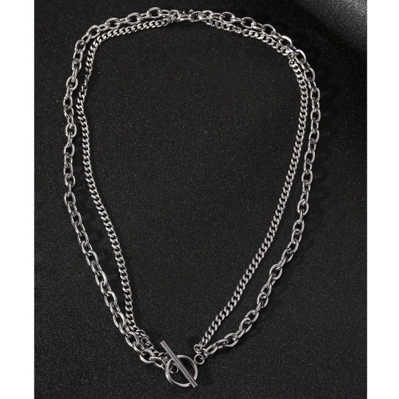 Luxe Silver Tone Stainless Steel Chunky Chain Statement Necklace - Picture 2 of 4